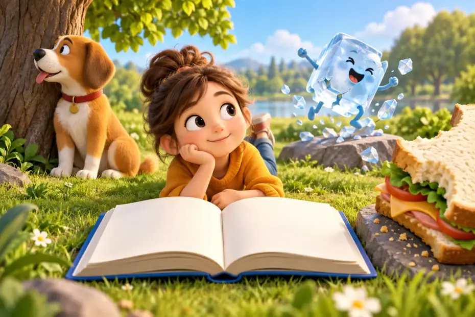 A curious learner explores picture clues for common B idioms, including a dog beside a tree and a playful icebreaker.