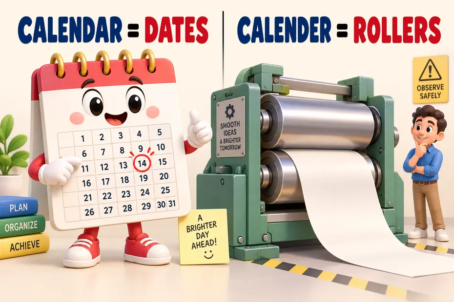 Calendar organizes dates; calender presses material