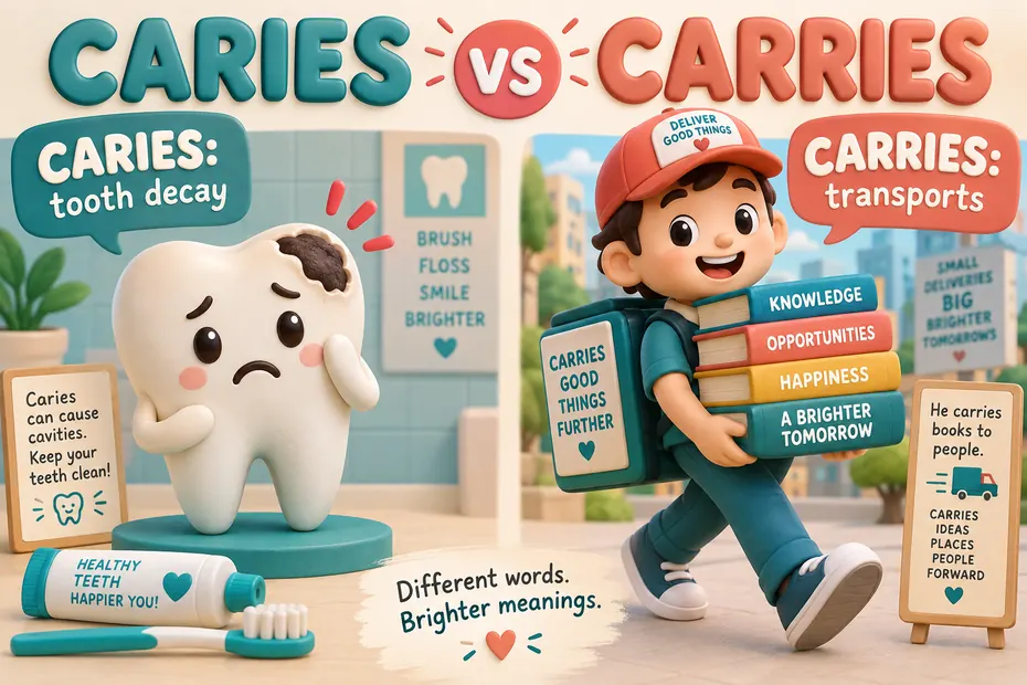 Caries means tooth decay; carries describes transporting or holding