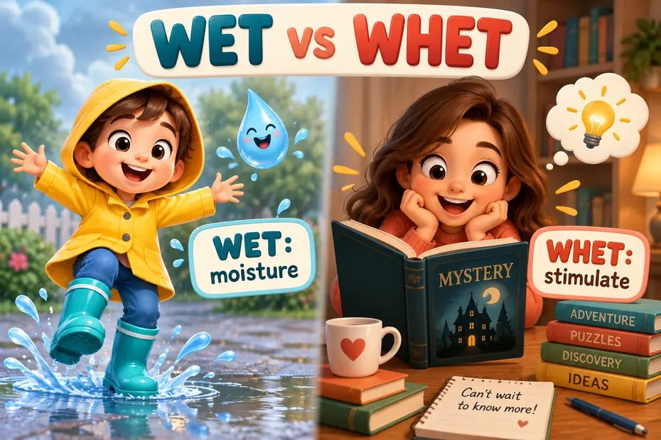 Wet concerns moisture; whet means sharpen or stimulate