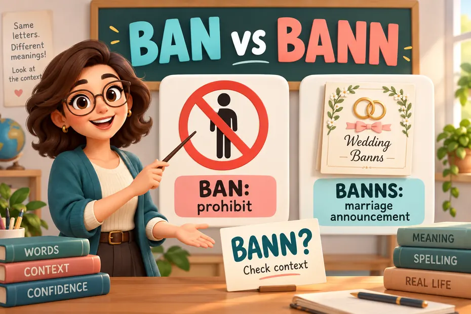 Ban means prohibit; verify bann in context; banns are marriage announcements