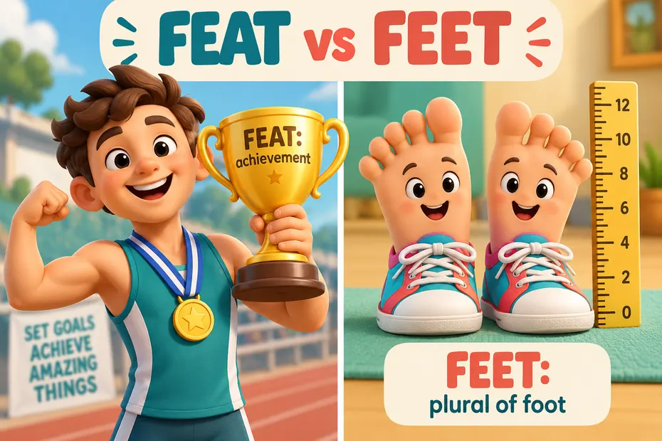 Feat names an achievement; feet is the plural of foot
