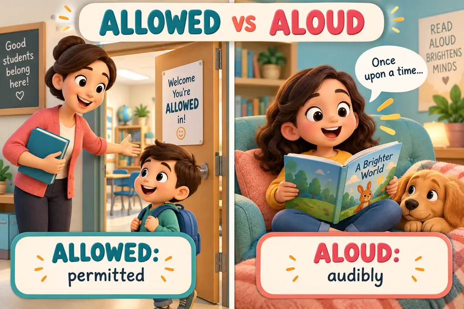 Allowed means permitted; aloud means audibly
