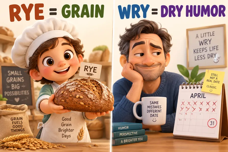 Rye is a grain; wry describes dry humor