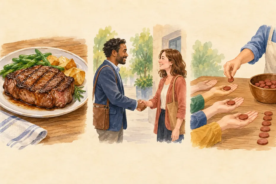 Meat, meeting and distribution illustrated