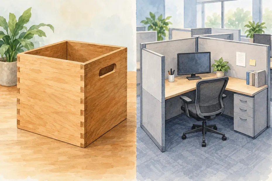 Cubical box compared with an office cubicle