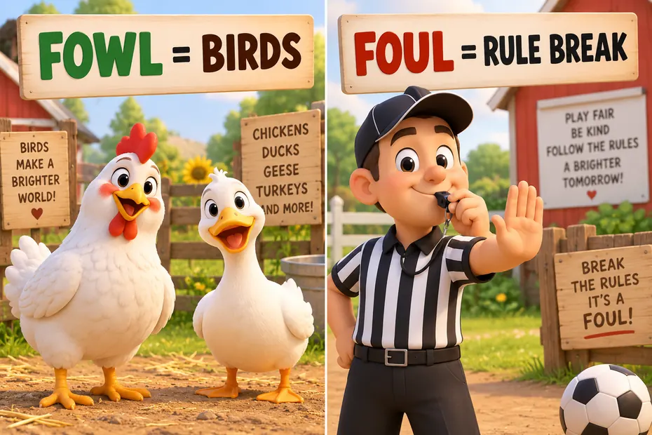 Fowl means birds; a foul is a sporting rule violation