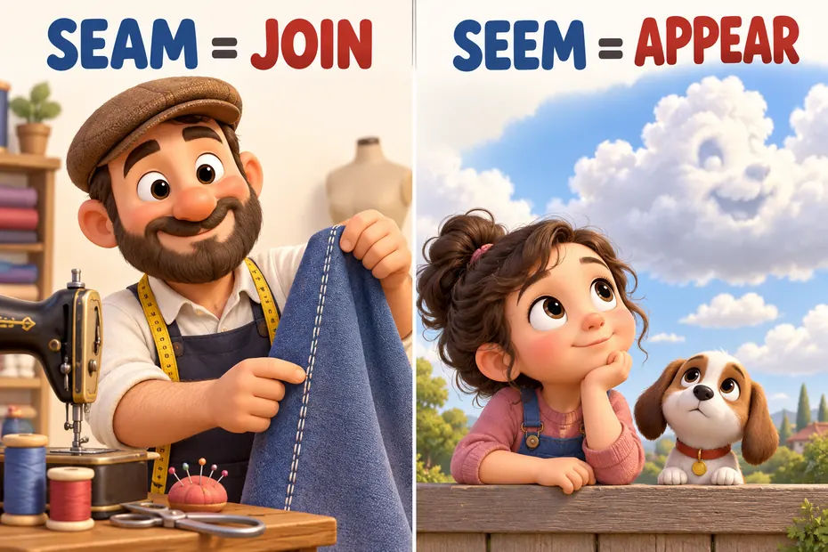 Seam means join; seem means appear