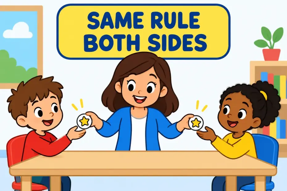 A teacher treats both pupils equally, illustrating impartial in a sentence as fair and unbiased.