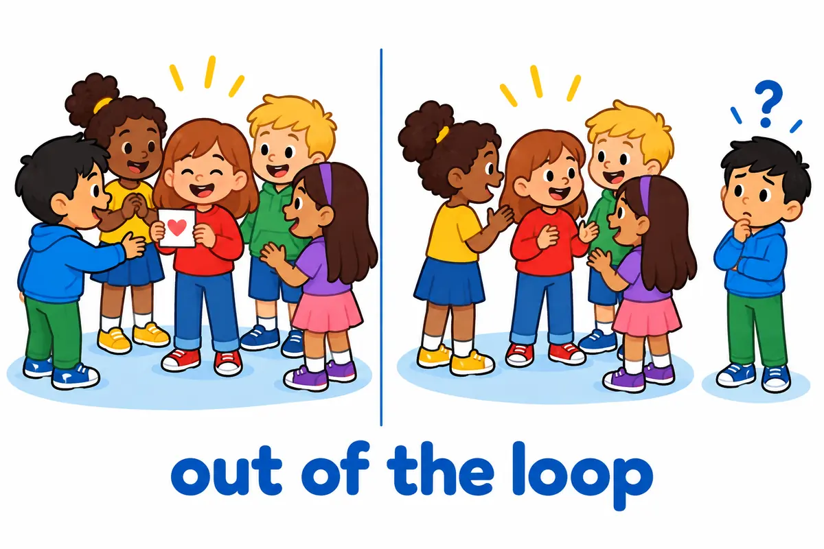 A cartoon split scene contrasts a child inside a ring of friends receiving notes with a child alone outside the ring.