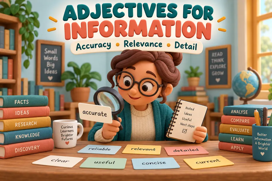 Adjectives for information describe accuracy, relevance, and detail.