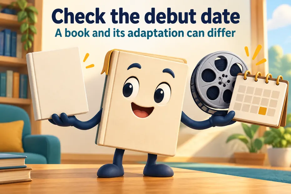 Book mascot compares a book, film reel, and calendar.