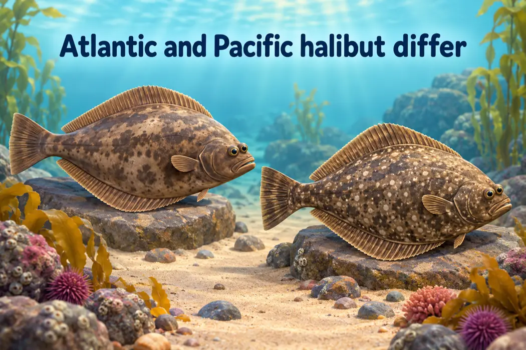 Atlantic and Pacific halibut differ; marine learning displays explain fish naming distinctions.