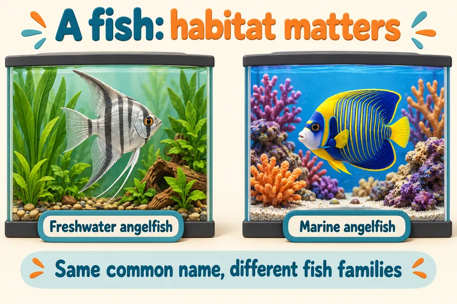 Freshwater and marine angelfish belong to different fish families