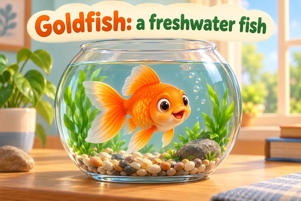 Goldfish: a freshwater fish illustrated with playful educational cartoon characters