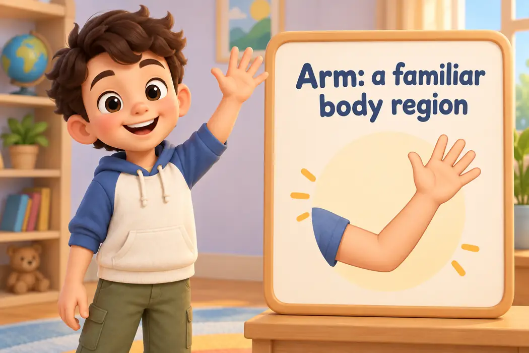 Arm: a familiar body region in a playful educational illustration