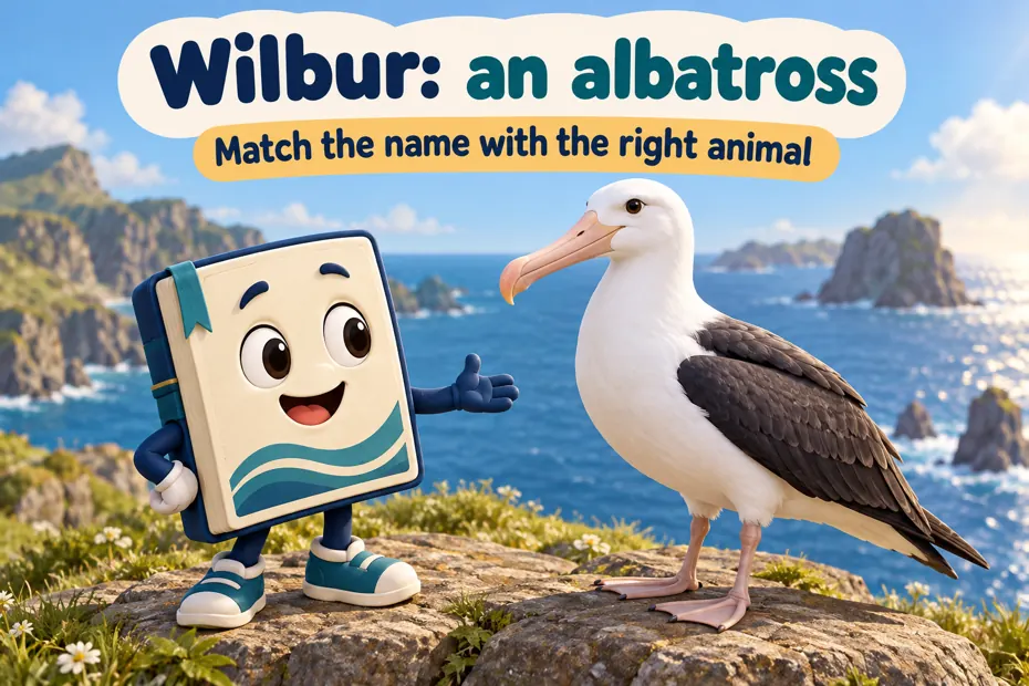 Book mascot beside an albatross illustrates the correct animal identification.