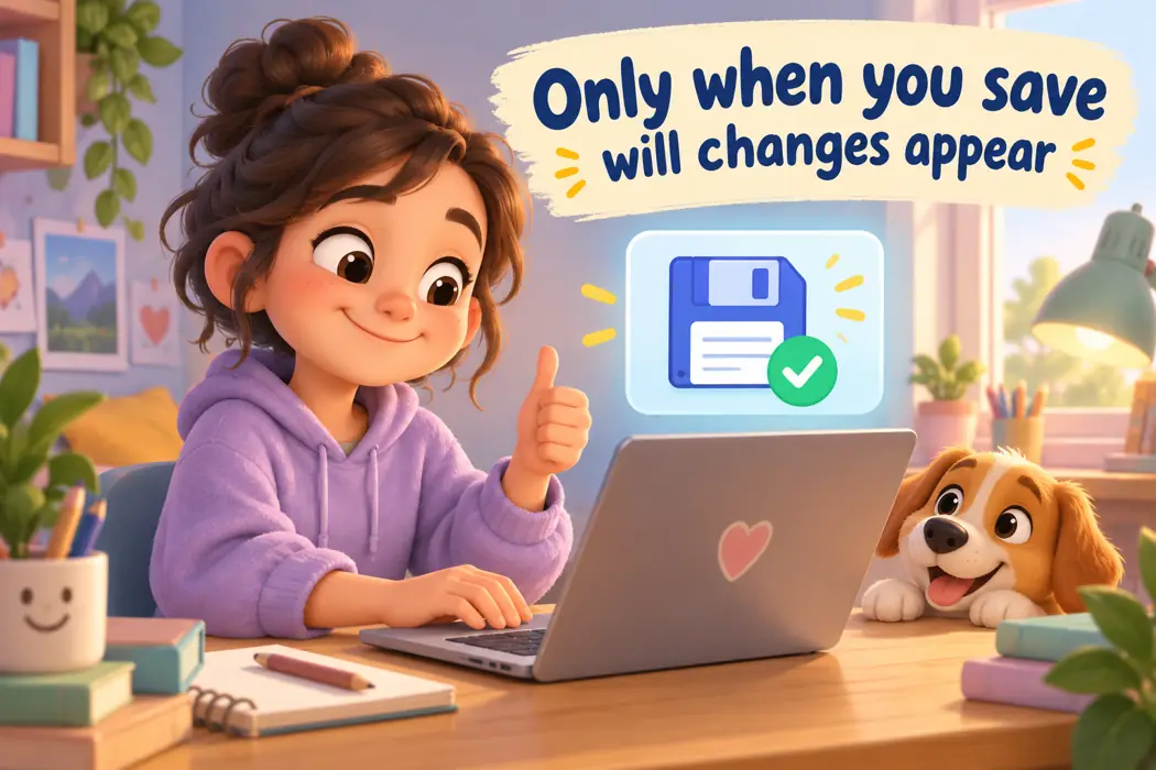 Only when you save will changes appear