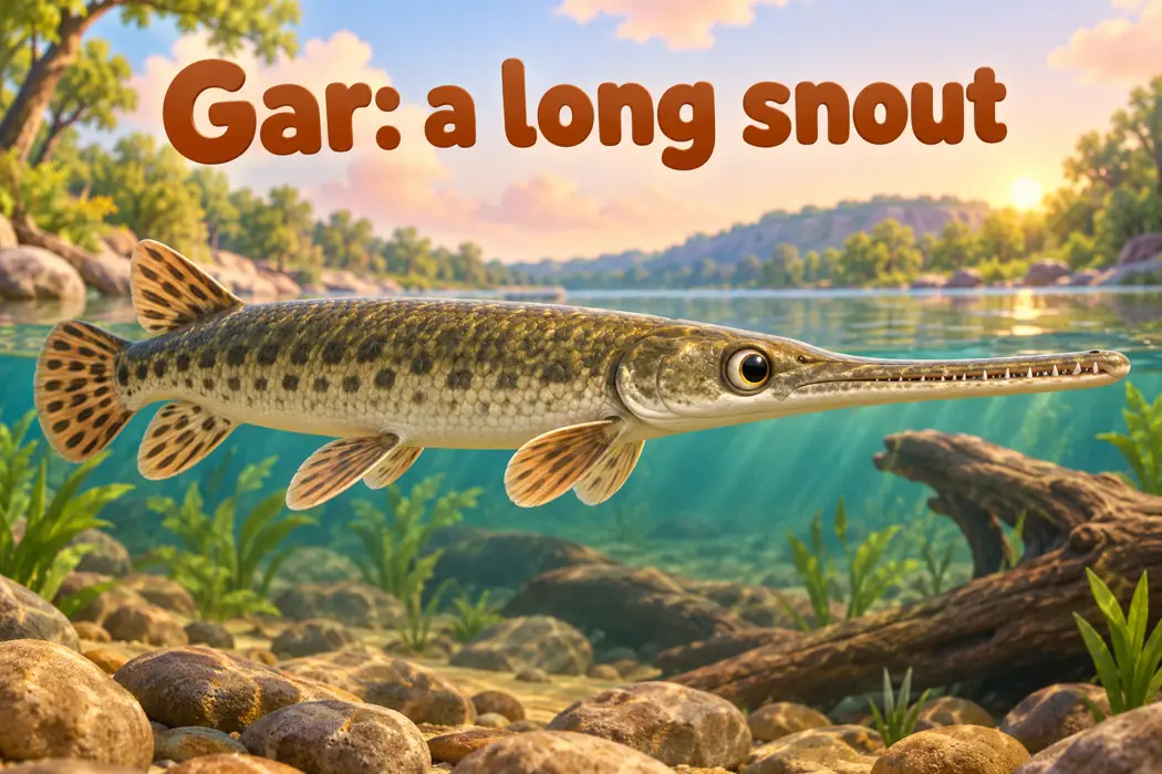 Gar: a long snout illustrated with playful educational cartoon characters