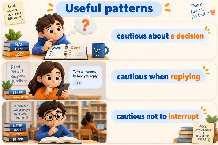 Three useful cautious grammar patterns illustrated with students