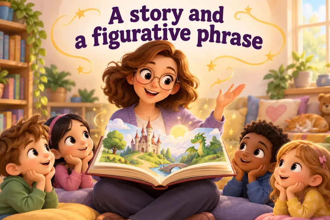A story and a figurative phrase in a playful teaching illustration
