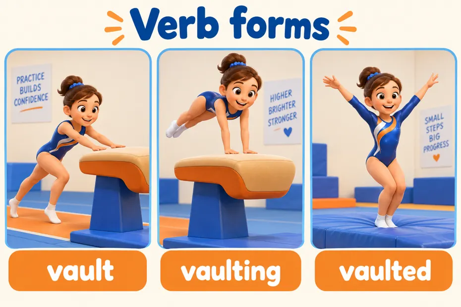 Vault, vaulted and vaulting show verb forms.