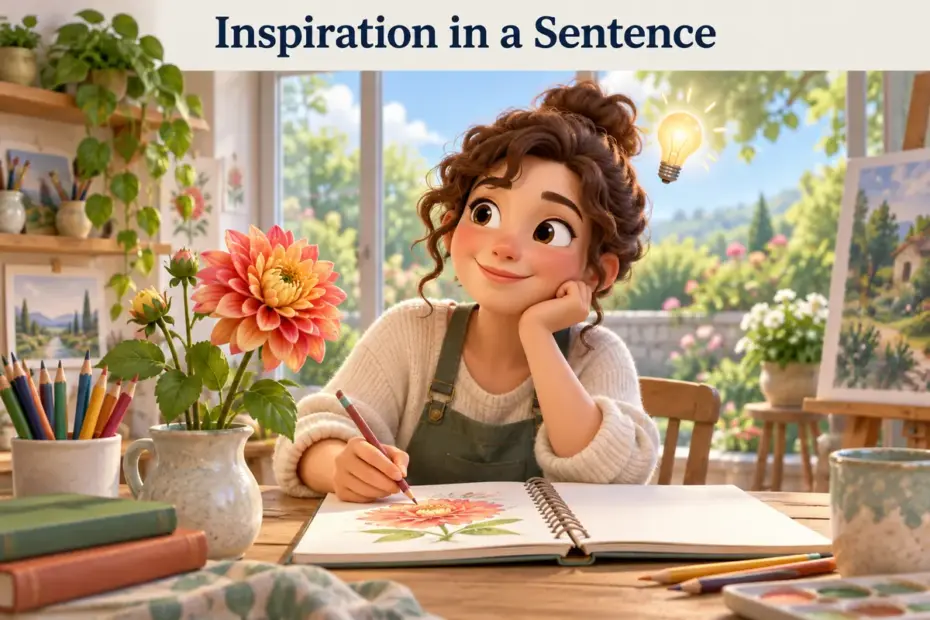 An artist sketches a colorful flower in an open notebook in a sunlit studio.