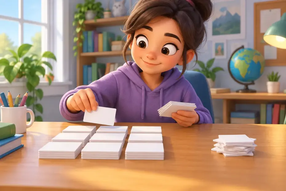 A student sorts note cards into a focused group and a separate off-topic pile.