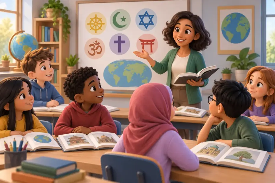 Students learn about religion in a diverse classroom.