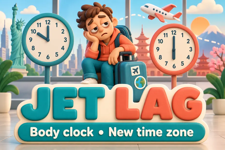 Jet lag: body clock and new time zone.