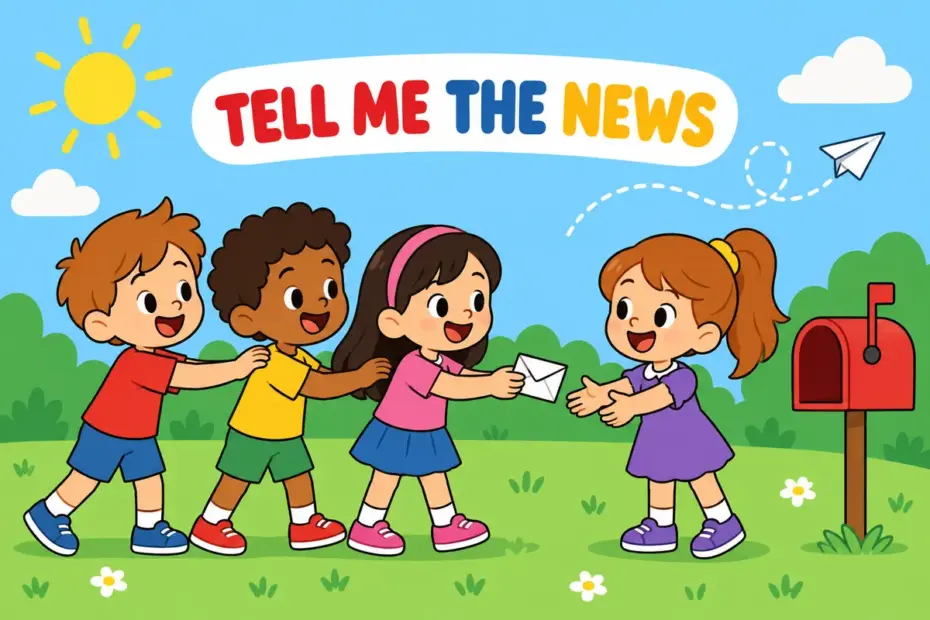 Cartoon friends pass notes along a line, showing keep me posted in a sentence as a request for ongoing news.