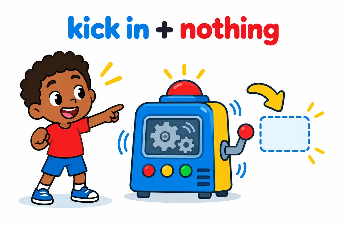 A cartoon board shows a machine card starting on its own while the empty object slot beside it stays bare.