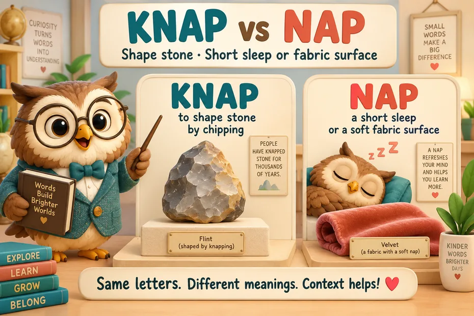 Knap means shape stone; nap means short sleep or fabric surface