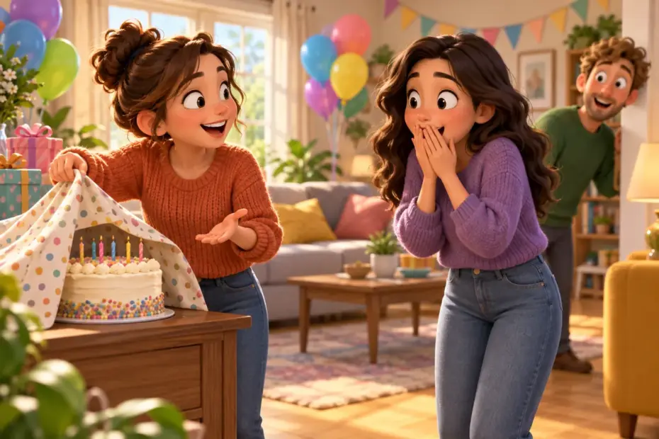 A surprise cake is revealed before the planned celebration.