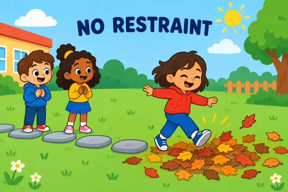 Cartoon child steps off a tidy path onto a messy one, showing licentious in a sentence as a lack of moral restraint.