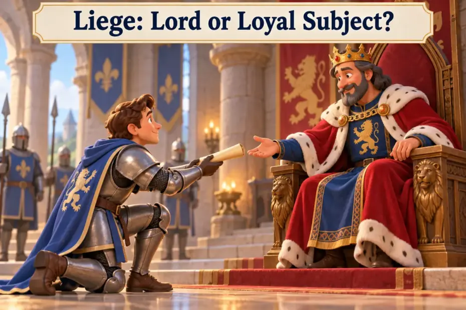 A medieval ruler and a loyal knight meet in a warmly lit castle hall.