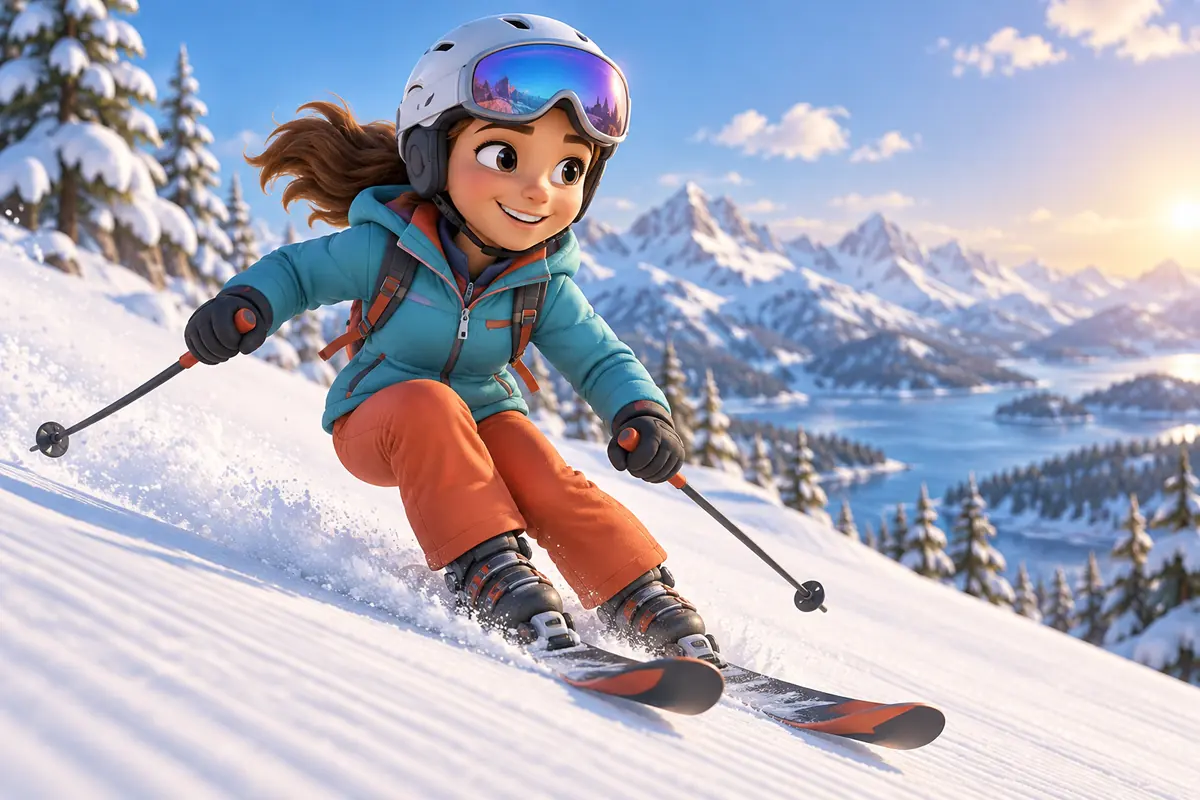 A helmeted skier crosses a snowy slope.