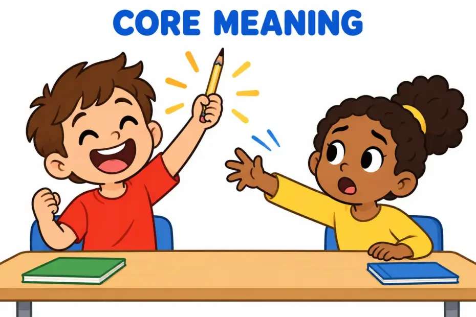 Cartoon children show Luck Out: Meaning and Usage, illustrating luck out in a sentence in context.