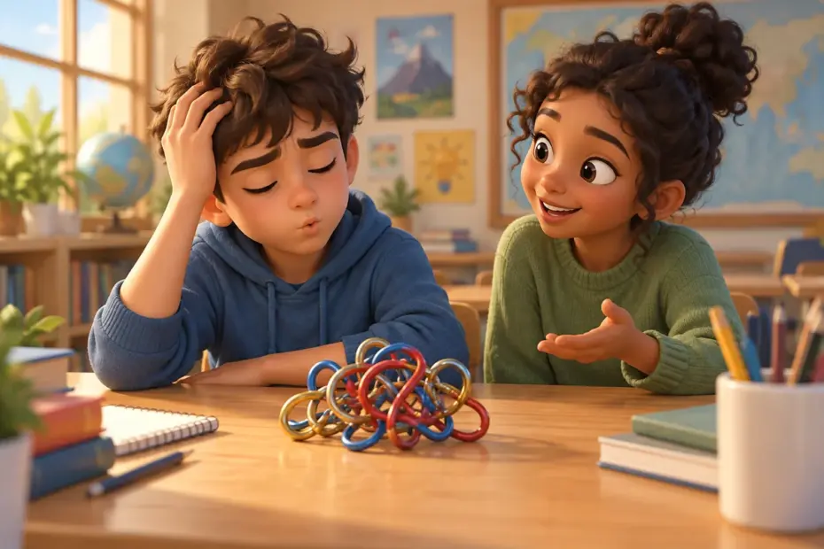 A student pauses after a frustrating puzzle, then calmly explains what upset them.