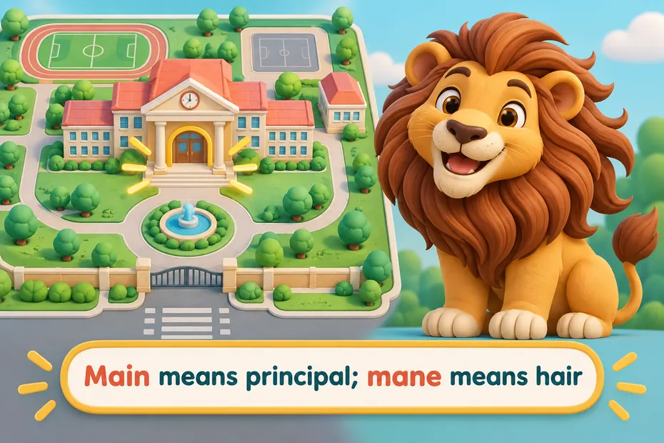 Main means principal; mane means hair