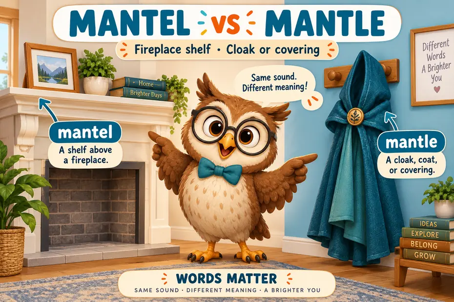 Mantel versus mantle: fireplace shelf and cloak or covering