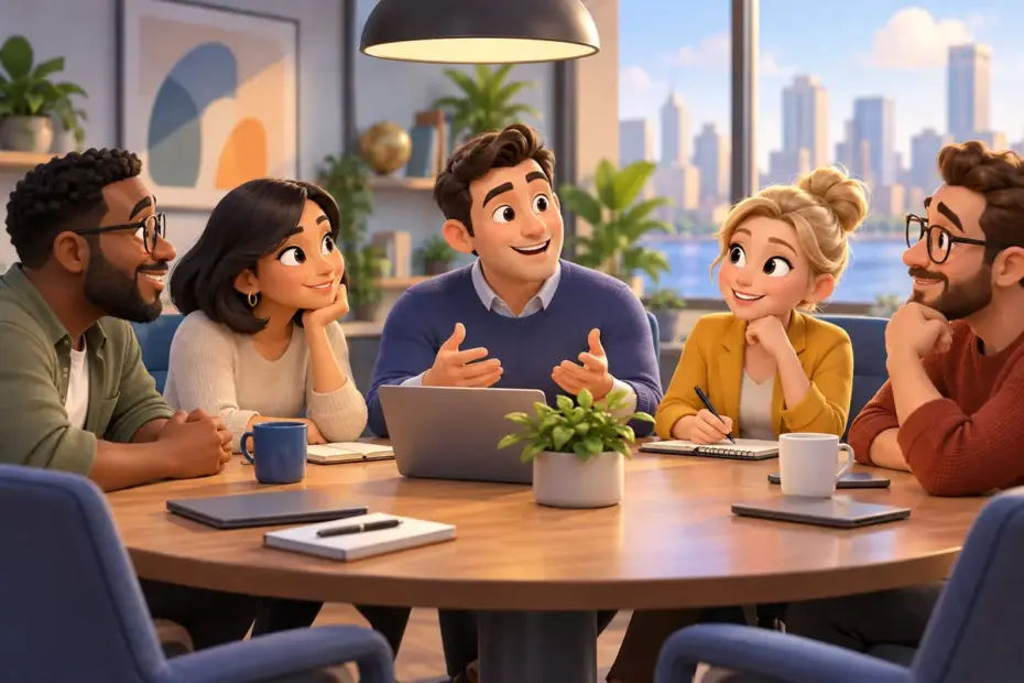 Colleagues seated around a meeting table.