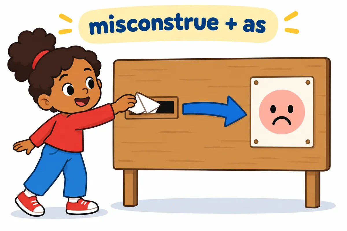 A cartoon child reads a short note as a mean message while the smiling writer waits nearby.