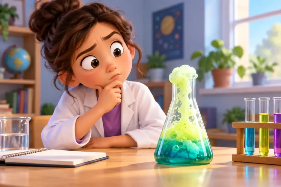 A student looks puzzled after seeing an unexpected result in a science experiment.