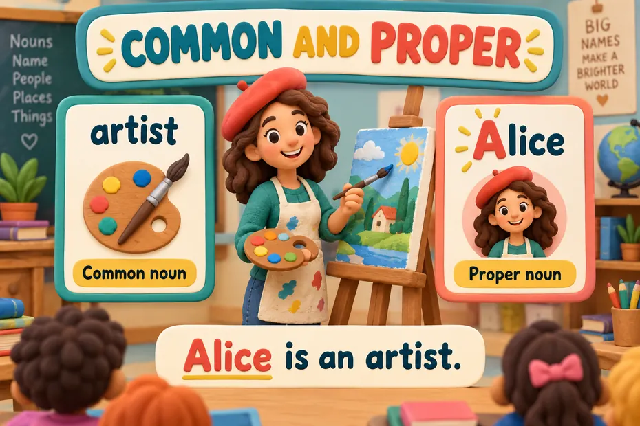 Artist is a common noun; Alice is a proper noun with a capital letter.