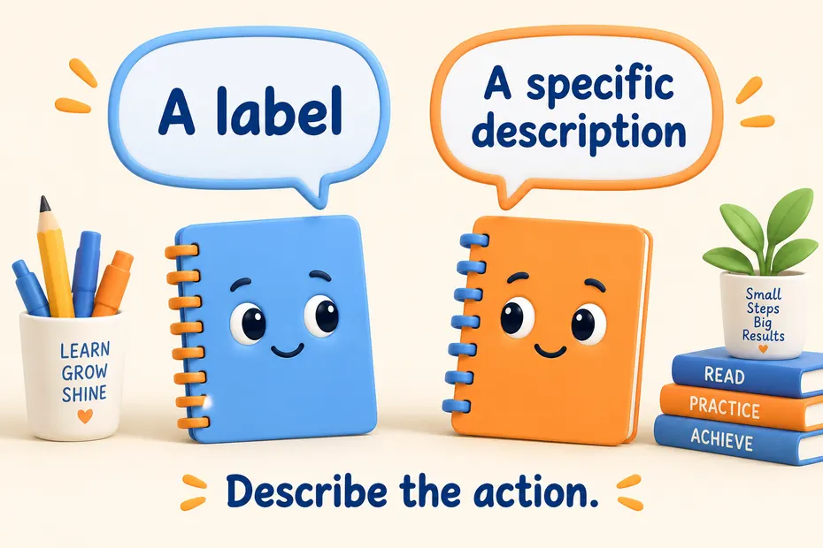 Replace a label with a specific description of an action.