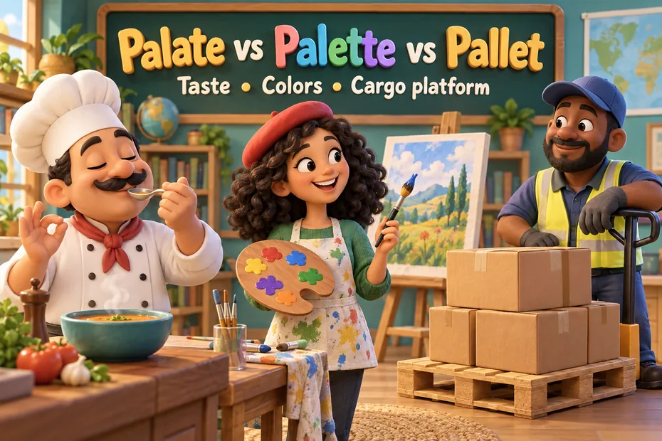 Palate vs palette vs pallet: taste, colors, and cargo platform