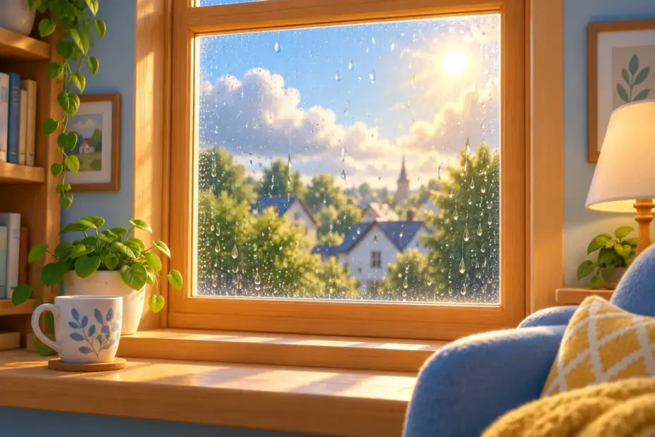 A bright 3D window shows a single clear glass pane divided by a simple wooden frame.