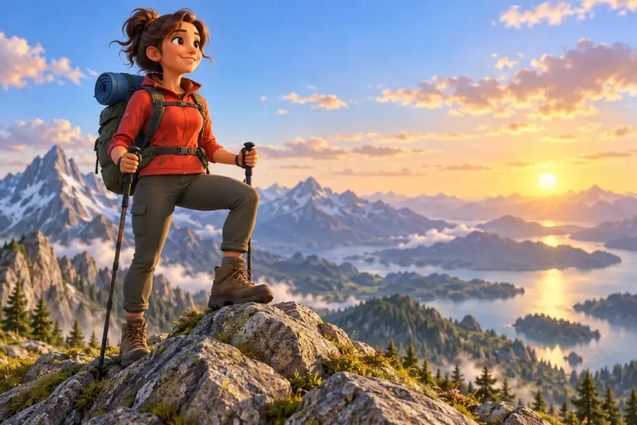 A hiker standing on a mountain summit.