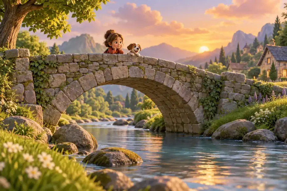 A sturdy stone bridge spans a stream.